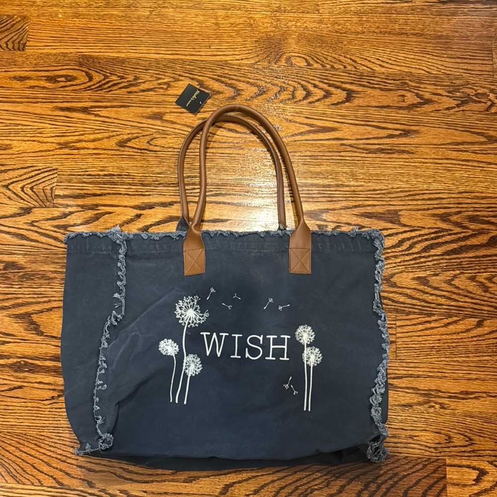 Wish Blue and Brown Tote Bag with Whimsical Design